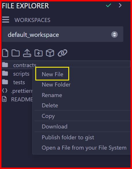 Picture showing the New File submenu for creating the new smart contract